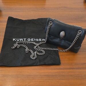 Kurt Geiger Mini Kew Black Leather Bag with Silver Chain